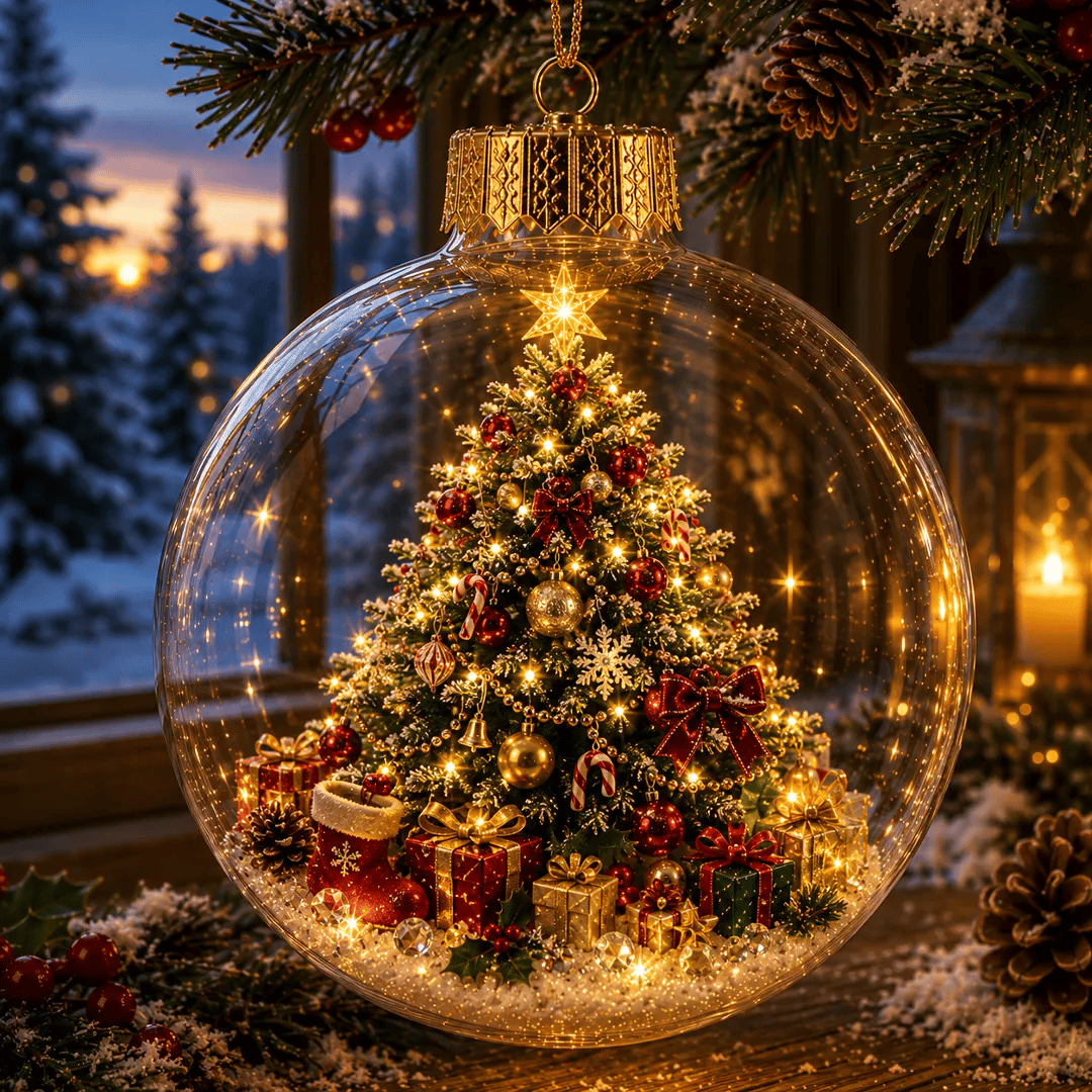 🎄 Omezená nabídka - 50% SLEVA - ✨ Svítící vánoční ozdoba s příběhem – Svítící mini sváteční scéna 🎁