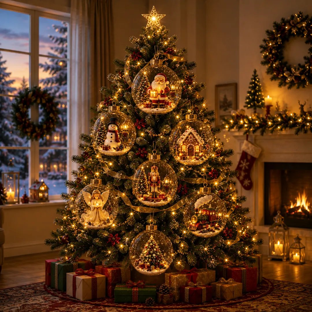 🎄 Omezená nabídka - 50% SLEVA - ✨ Svítící vánoční ozdoba s příběhem – Svítící mini sváteční scéna 🎁
