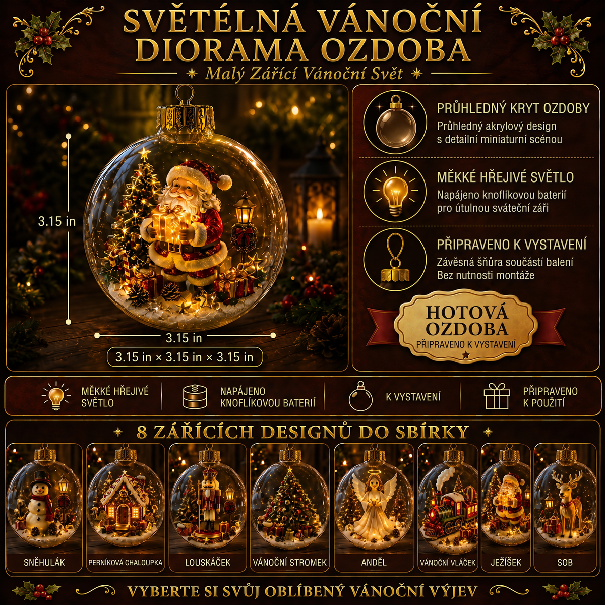 🎄 Omezená nabídka - 50% SLEVA - ✨ Svítící vánoční ozdoba s příběhem – Svítící mini sváteční scéna 🎁