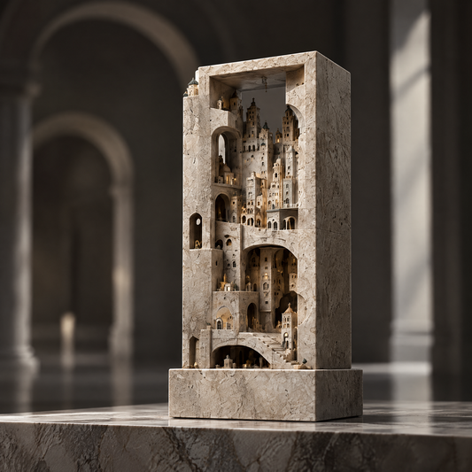 Carved Stone City Tower Sculpture - Architectural Art Decor