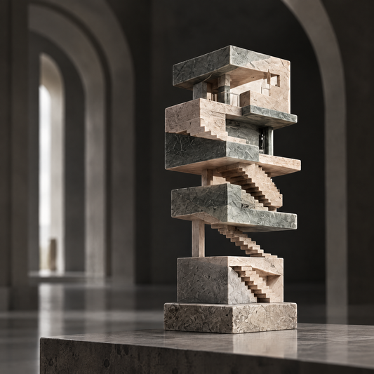 Zigzag Tower Two-Tone Marble Sculpture