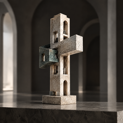 Cross-Form Two-Tone Stone Sculpture