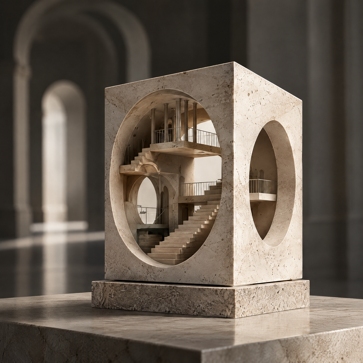 Cube Travertine Staircase Sculpture
