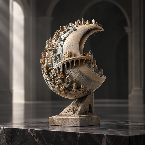 Crescent Moon City Sculpture - Architectural Art Decor