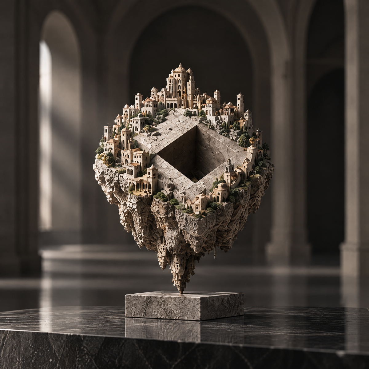 Floating City Diamond Sculpture - Architectural Art Decor