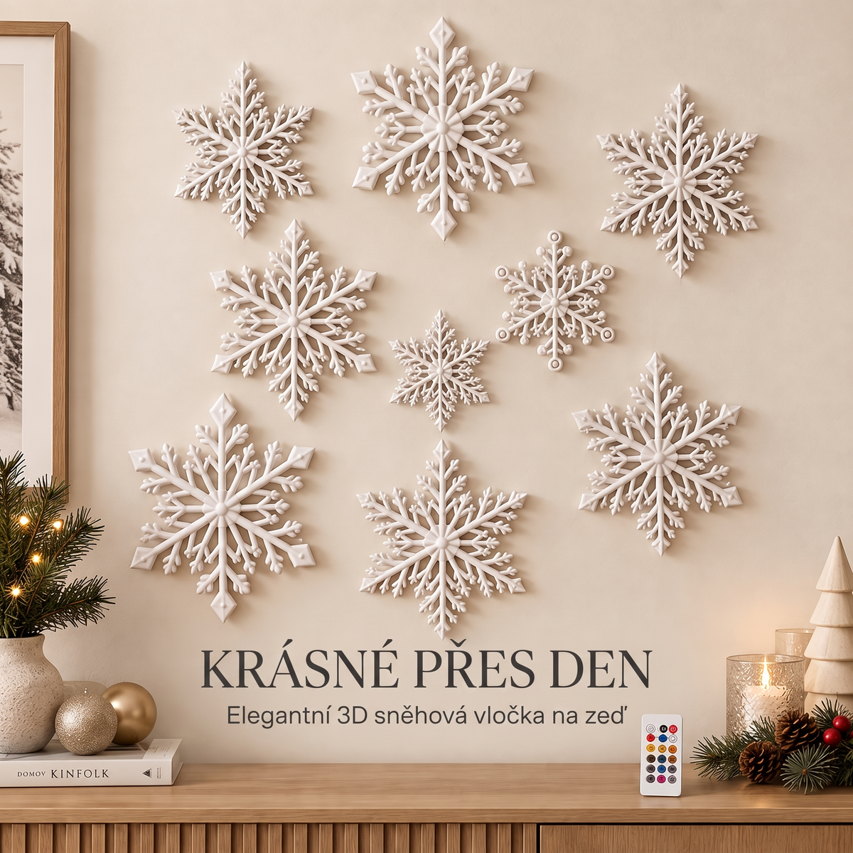 ❄️ Nástěnná LED světla – Sněhové vločky | Kouzelná vánoční dekorace domova