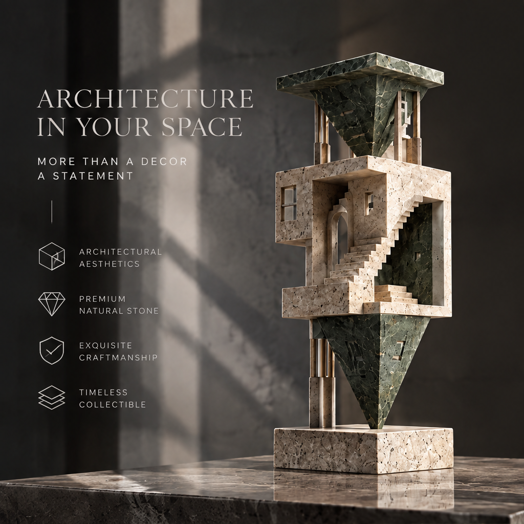 Hourglass Tower Two-Tone Stone Sculpture