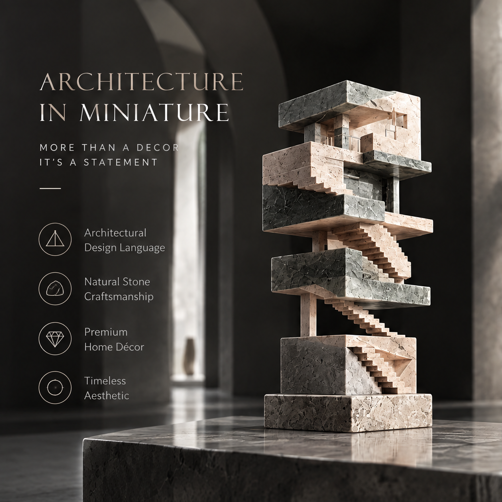 Zigzag Tower Two-Tone Marble Sculpture