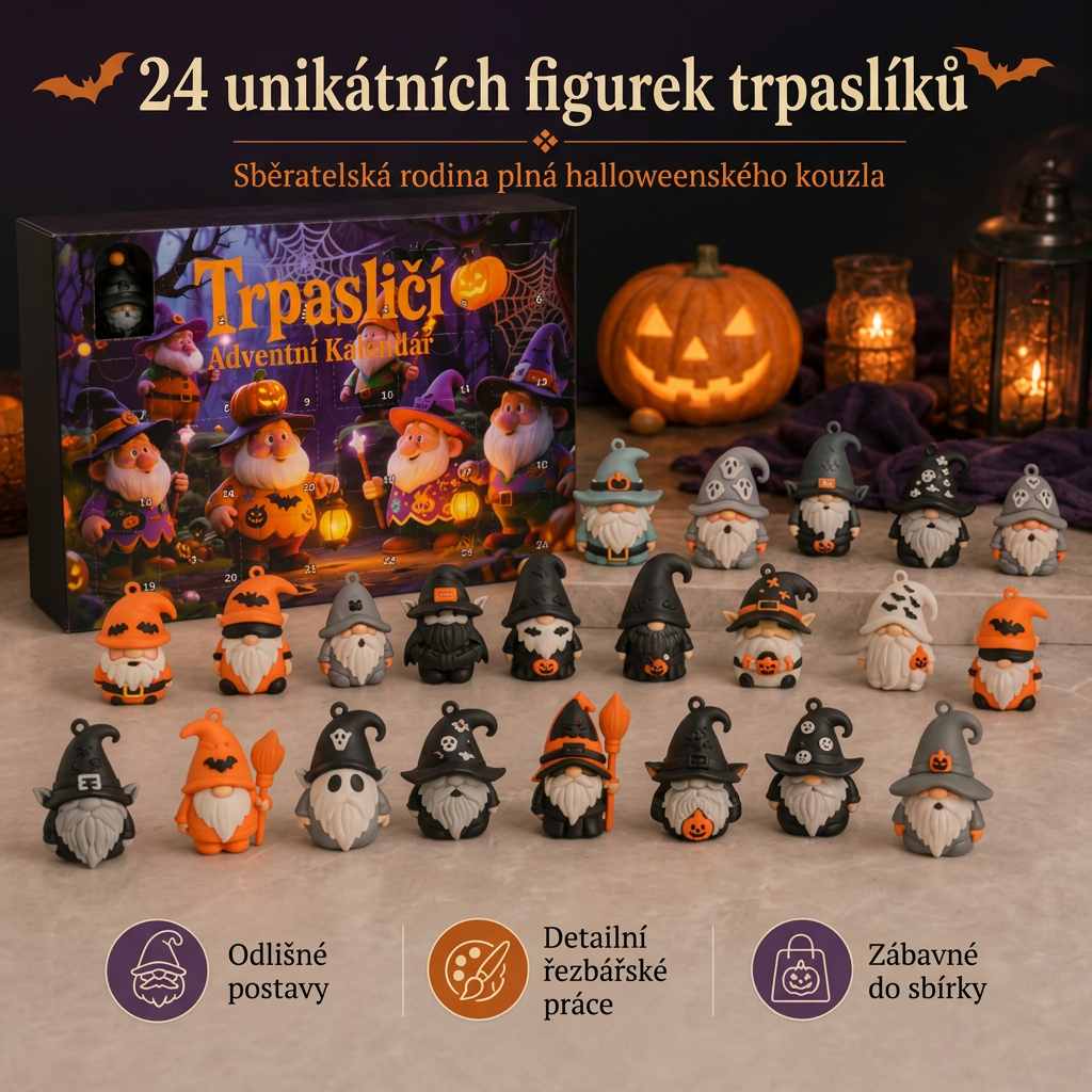🎃 Poslední den: 50% sleva – Adventní kalendář s překvapením – 24 dní s halloweenskými skřítky 💎
