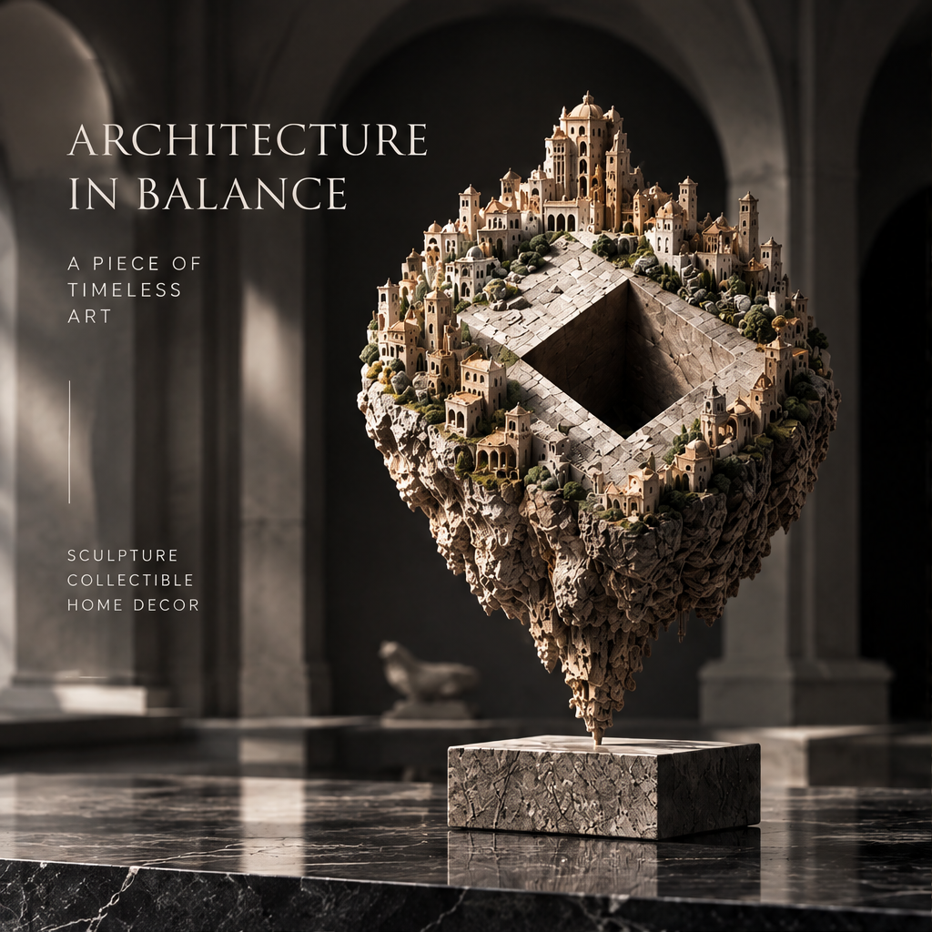 Floating City Diamond Sculpture - Architectural Art Decor