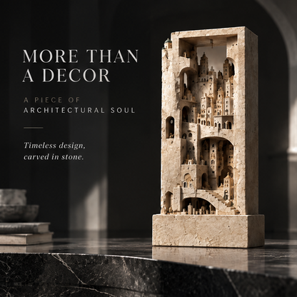 Carved Stone City Tower Sculpture - Architectural Art Decor