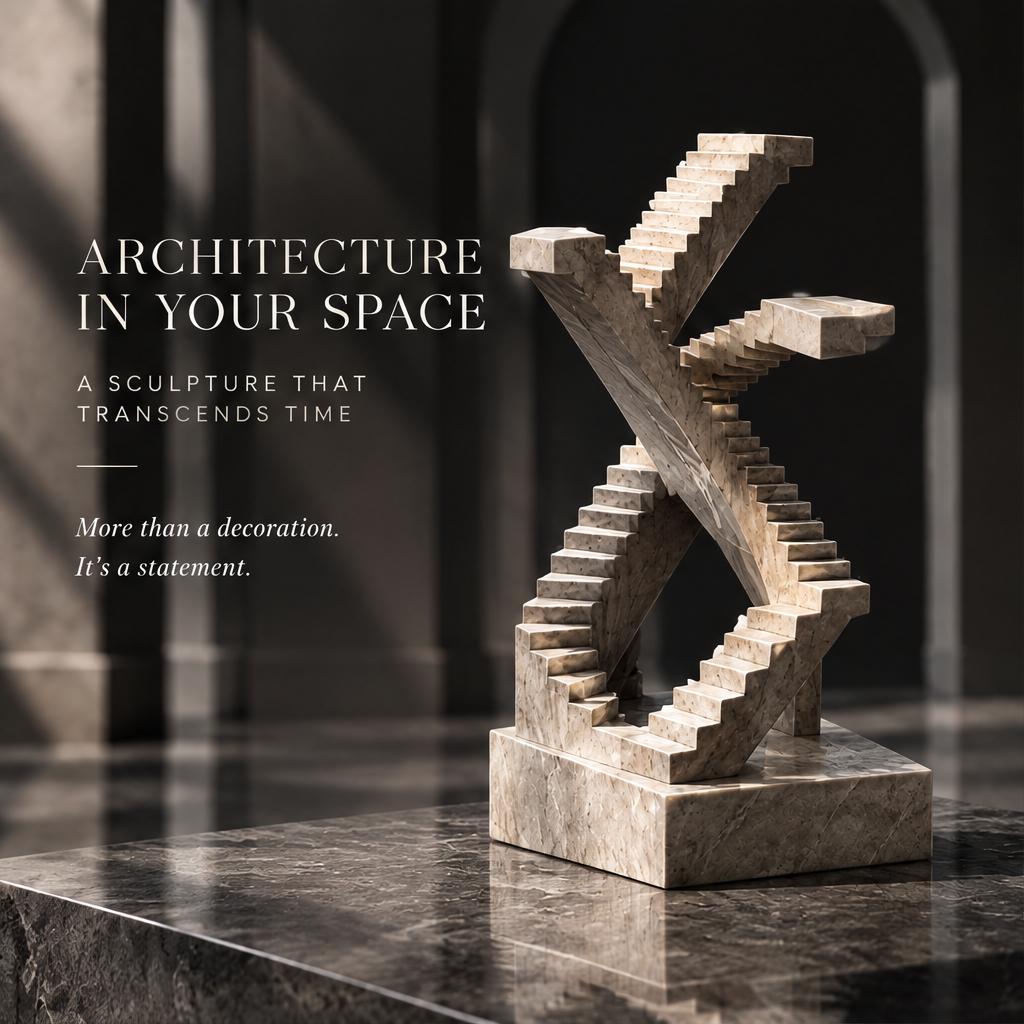 Crossing Staircases X-Form Marble Sculpture