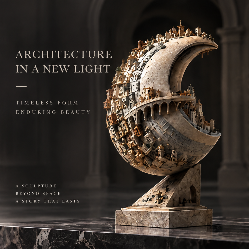 Crescent Moon City Sculpture - Architectural Art Decor