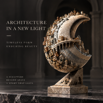 Crescent Moon City Sculpture - Architectural Art Decor