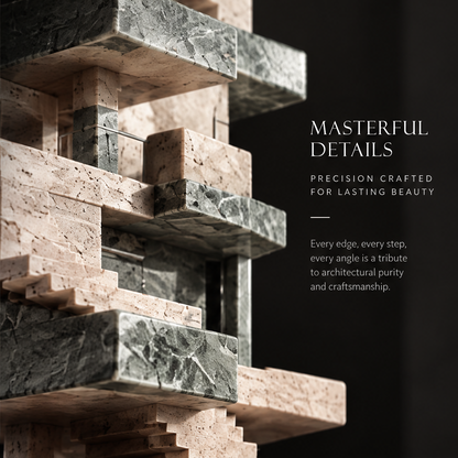 Zigzag Tower Two-Tone Marble Sculpture