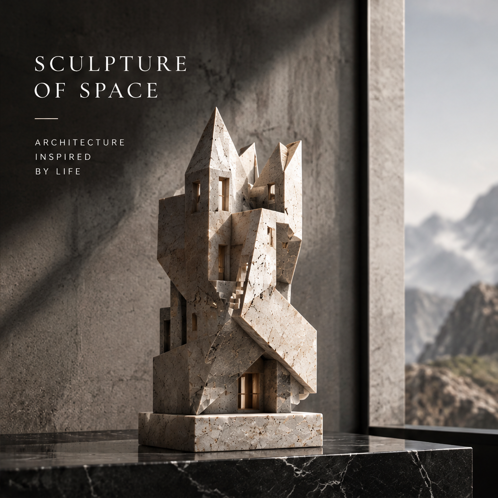 House-Form Staircase Stone Sculpture