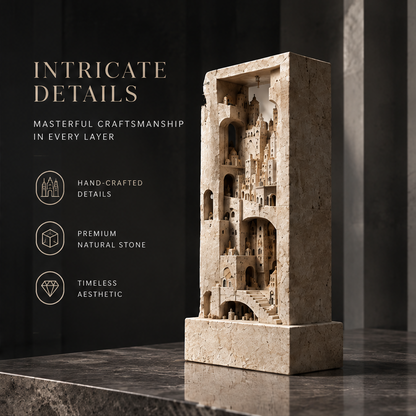 Carved Stone City Tower Sculpture - Architectural Art Decor