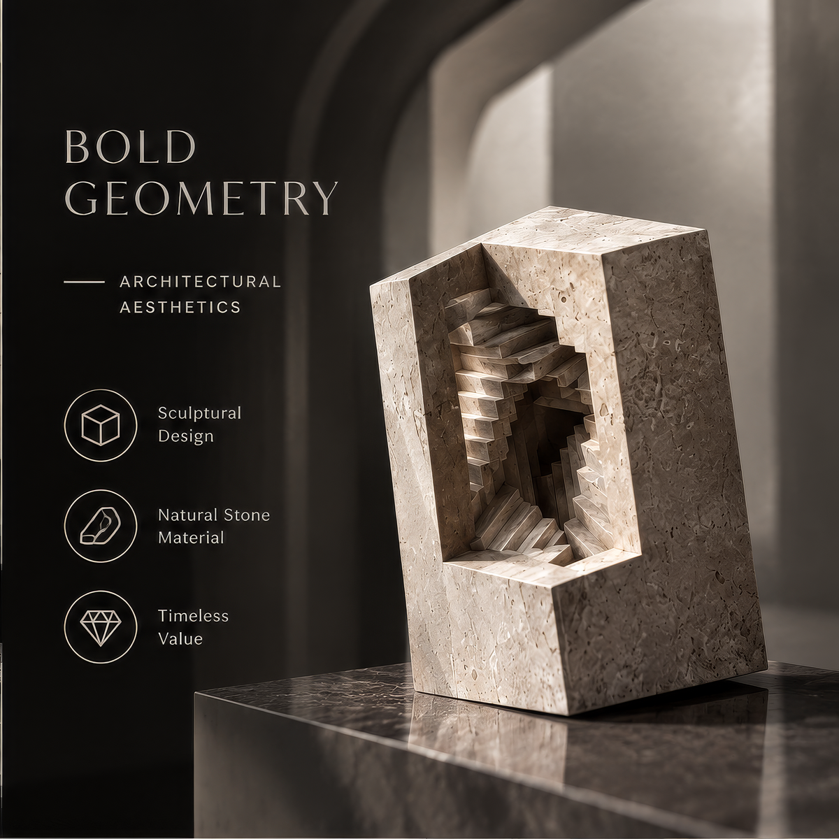 Bold Geometry Staircase Stone Sculpture