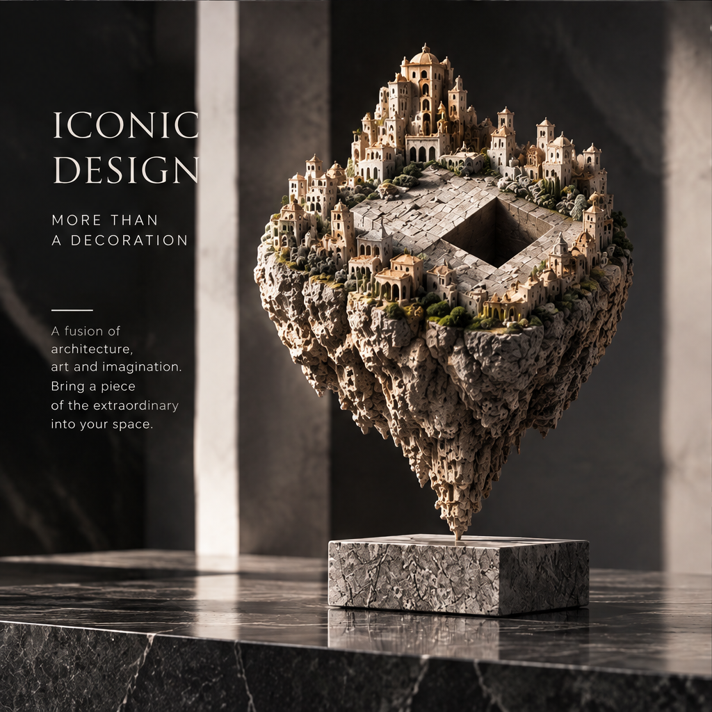 Floating City Diamond Sculpture - Architectural Art Decor