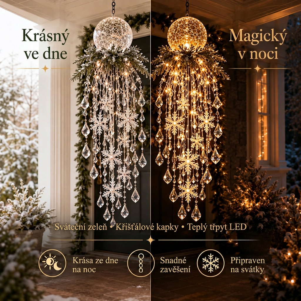 🎁 Poslední den -50% sleva ✨ Vánoční osvětlení Crystal Falls — Závěsné vločky a křišťálové LED dekorace na verandu ❄️