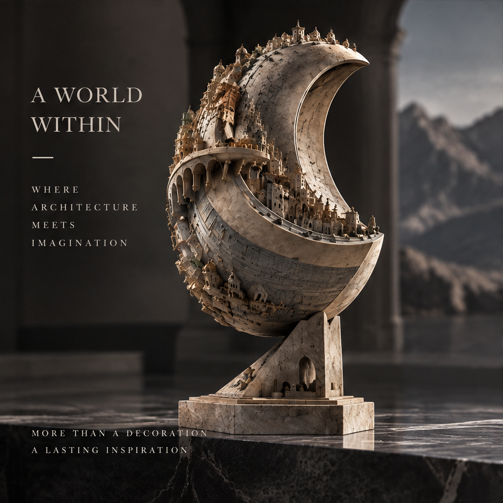 Crescent Moon City Sculpture - Architectural Art Decor
