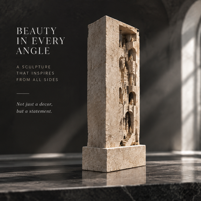Carved Stone City Tower Sculpture - Architectural Art Decor