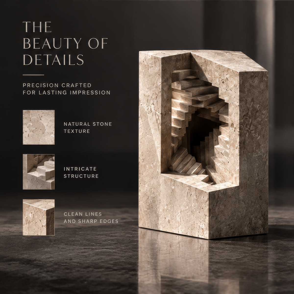 Bold Geometry Staircase Stone Sculpture