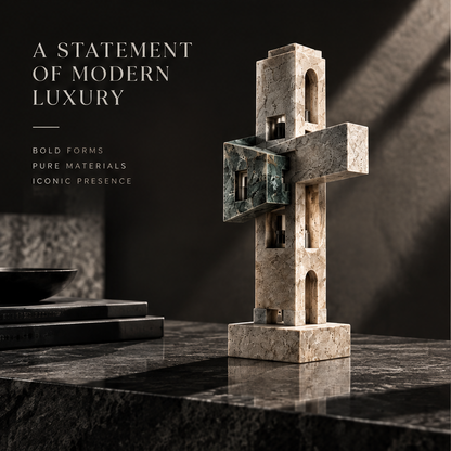 Cross-Form Two-Tone Stone Sculpture