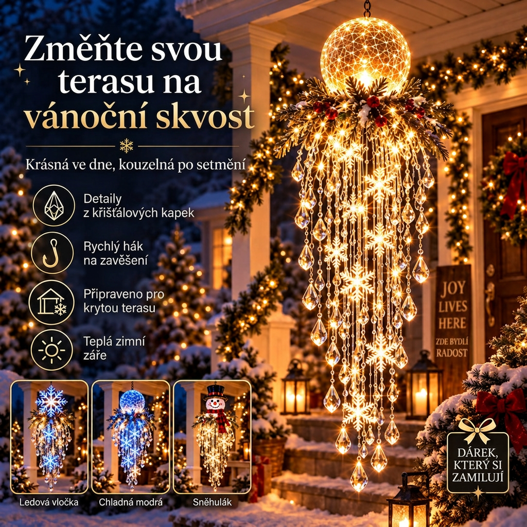 🎁 Poslední den -50% sleva ✨ Vánoční osvětlení Crystal Falls — Závěsné vločky a křišťálové LED dekorace na verandu ❄️