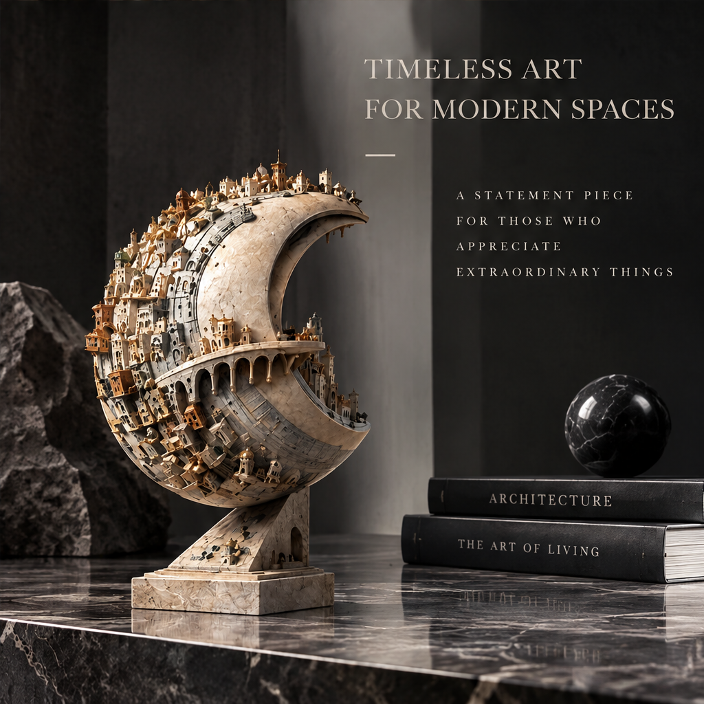 Crescent Moon City Sculpture - Architectural Art Decor