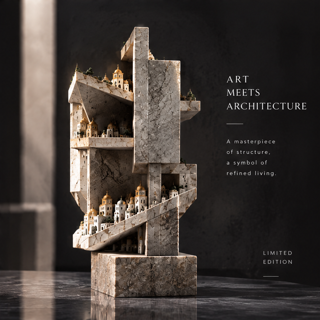 Fragmented City Stone Sculpture - Limited Edition Art Decor
