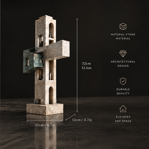 Cross-Form Two-Tone Stone Sculpture