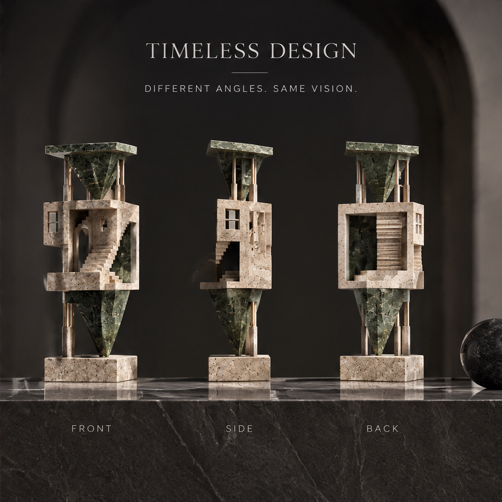 Hourglass Tower Two-Tone Stone Sculpture