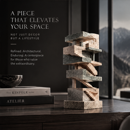 Zigzag Tower Two-Tone Marble Sculpture