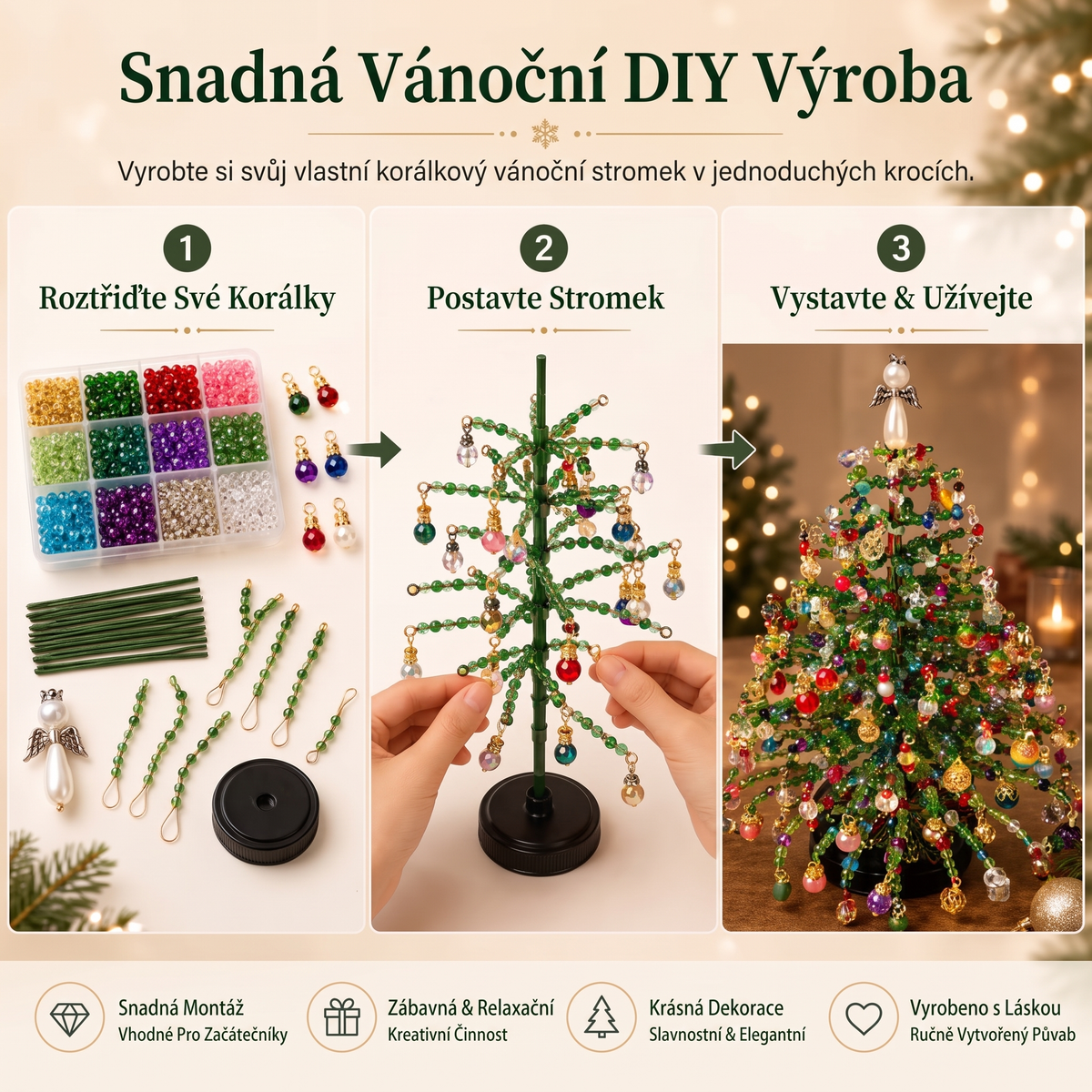 🎄 POSLEDNÍ DEN -50% SLEVA ✨  DIY Sada korálkového vánočního stromku – 5 jedinečných stylů 💎