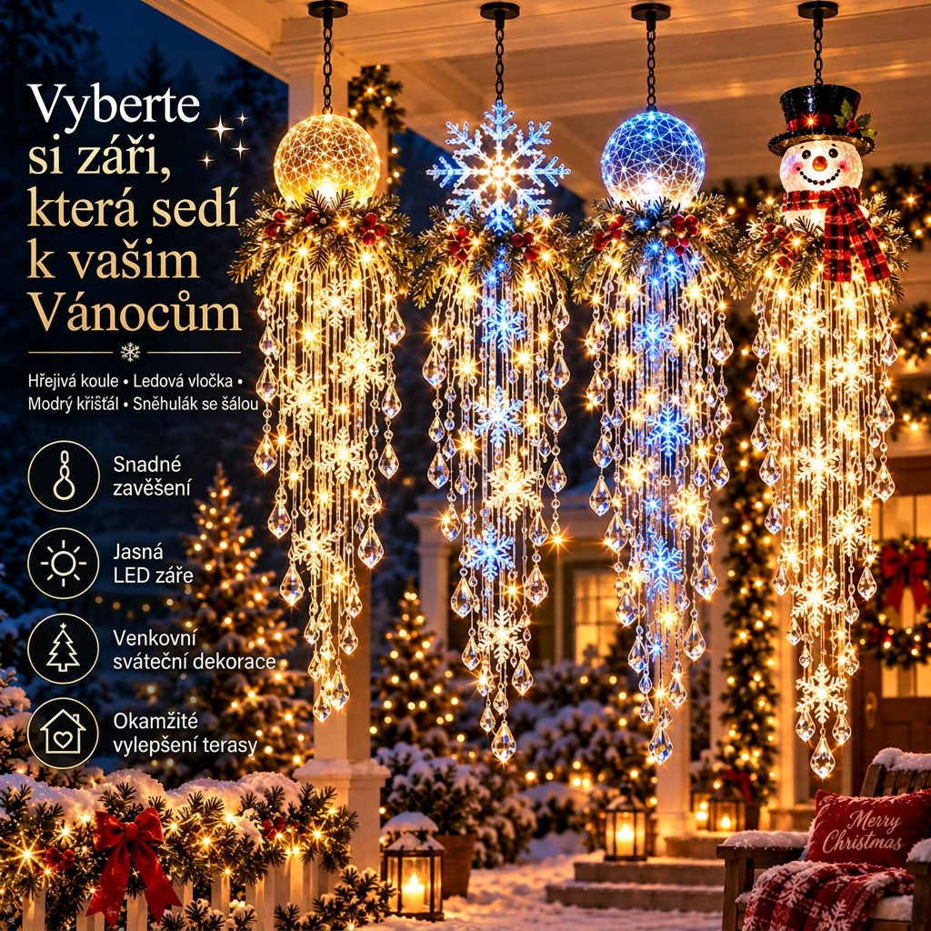 🎁 Poslední den -50% sleva ✨ Vánoční osvětlení Crystal Falls — Závěsné vločky a křišťálové LED dekorace na verandu ❄️