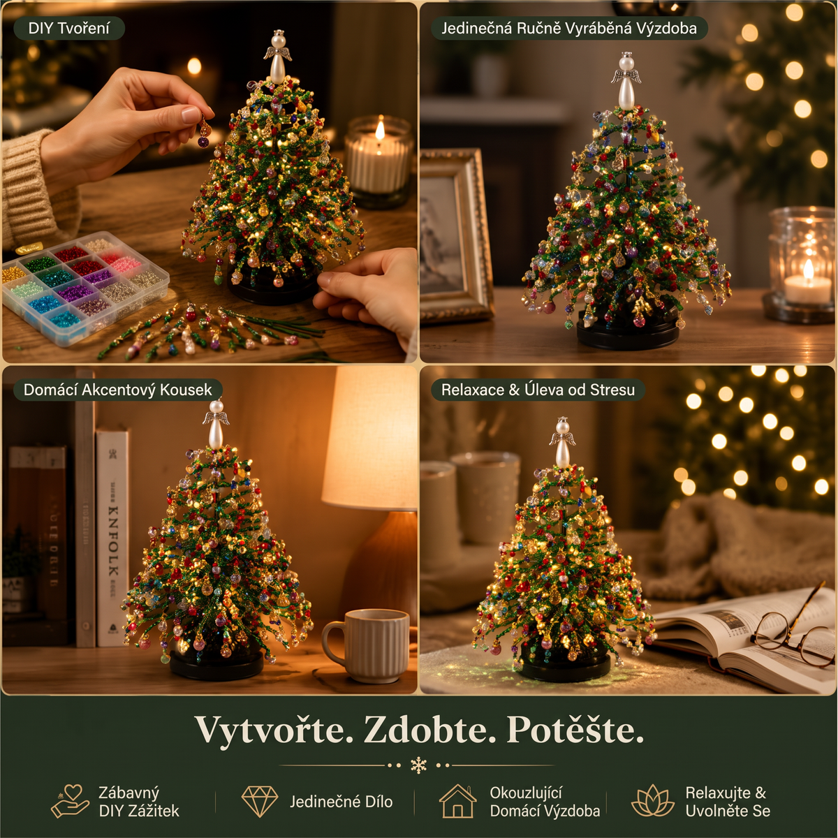 🎄 POSLEDNÍ DEN -50% SLEVA ✨  DIY Sada korálkového vánočního stromku – 5 jedinečných stylů 💎