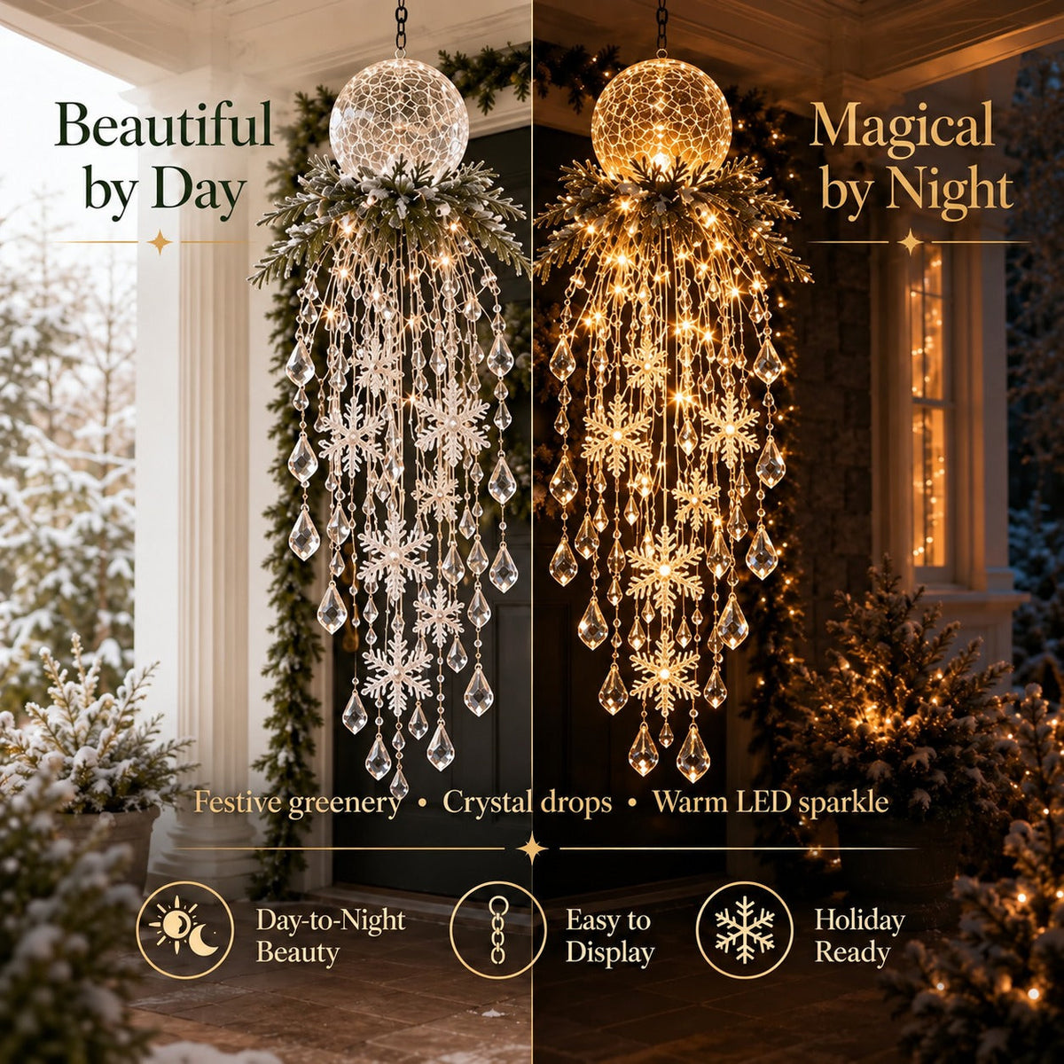 🎁 Poslední den -50% sleva ✨ Vánoční osvětlení Crystal Falls — Závěsné vločky a křišťálové LED dekorace na verandu ❄️